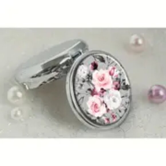 Pink & White Roses on Light Background Pill Case - Picture 3 of 3
